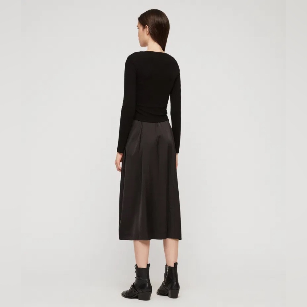 All Saints Black Satin Slip Dress with Knit Top Set - Picture 5 of 12